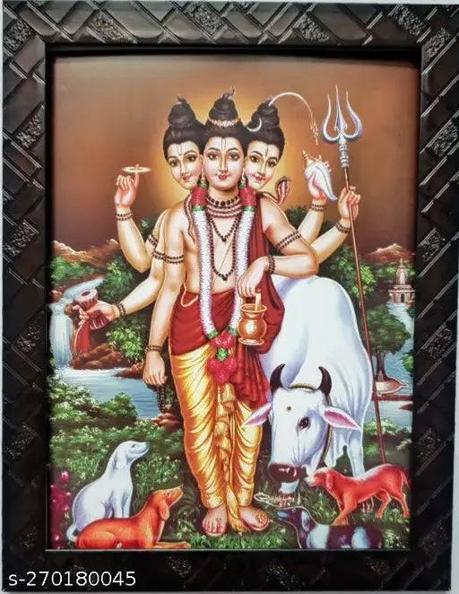 Synthetic resin, 9*12 inches Lord Guru Dattatreya Swamy photo frame, Indian spiritual artwork