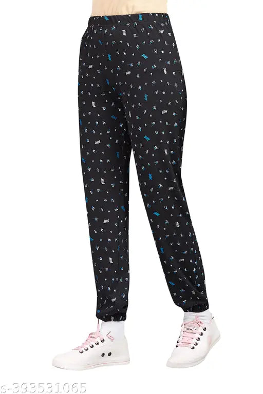 Printed cotton blend ladies joggers pack of 3, elasticated waist for adjustable fit, ideal for sleep or sports in S, M, L, XL, XXL