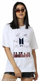 Oversize BTS cotton blend woman's t-shirt with printed logo, short sleeves, XS-XL sizes, made in India
