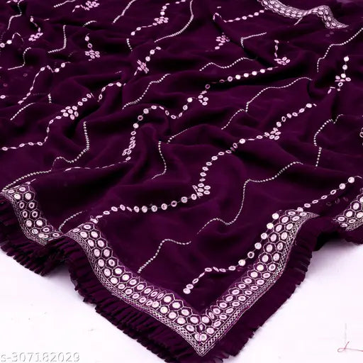 Mirror-work Georgette saree with embroidered blouse, Indian partywear in free size