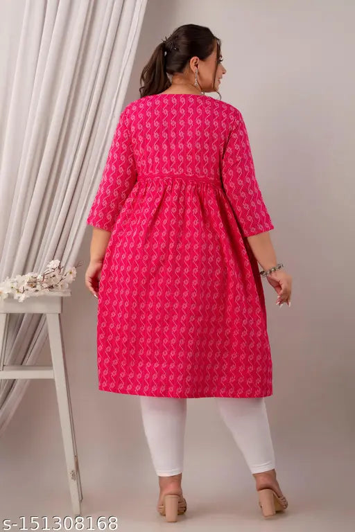 Stylish cotton Katha Kurti, printed combo three-quarter sleeves, Indian traditional wear - S to XXXL (44in)
