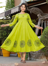 Rayon embroidered long-sleeve kurti for women, printed combo, three-quarter sleeves. Size options: S to XXXL. India-made designer wear for casual or festive occasions