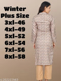 Plus-size wool kurti set, printed combo for women (3XL - 8XL), long sleeves, winter wear from India
