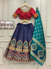 Banarasi silk lehenga choli and dupatta set, embroidered floral pattern on art silk fabric, semi-stitched lehenga (38in waist, 41in length), fully stitched choli (0.8m unstitch fabric), and dupatta (2.25m, 36in wide)