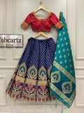 Banarasi silk lehenga choli and dupatta set, embroidered floral pattern on art silk fabric, semi-stitched lehenga (38in waist, 41in length), fully stitched choli (0.8m unstitch fabric), and dupatta (2.25m, 36in wide)