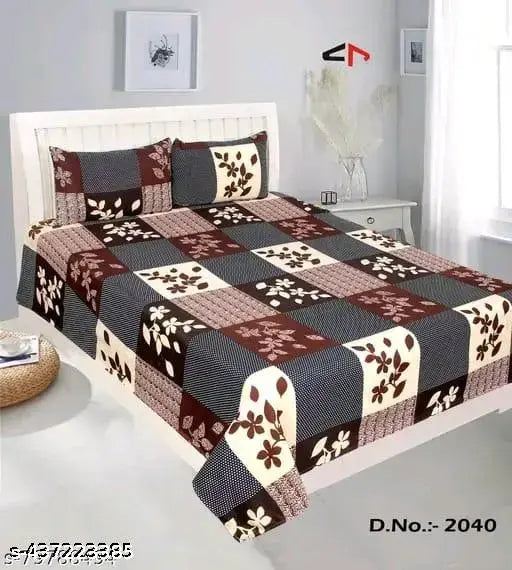3D Printed Polycotton one double bedsheet with 2 pillow covers, vibrant botanical design, skin-friendly & breathable, ideal for summer