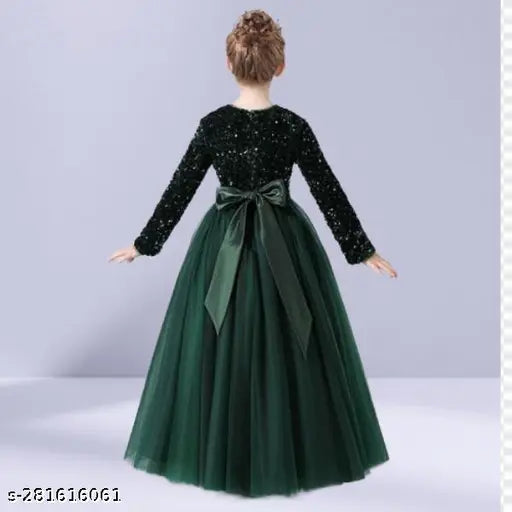 Indian-made, embellished net sequence gown dress for girls in various sizes, full-length sleeves, velvet top with sequin work - party wear fashion
