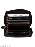 Dark black leather zipper card holder, high quality PU, sleek textured pattern, perfect for storage and travel
