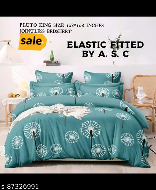 Premium cotton, elastic-fitted king size bedsheet with 3D printed cool summers print, includes 2 large pillow covers