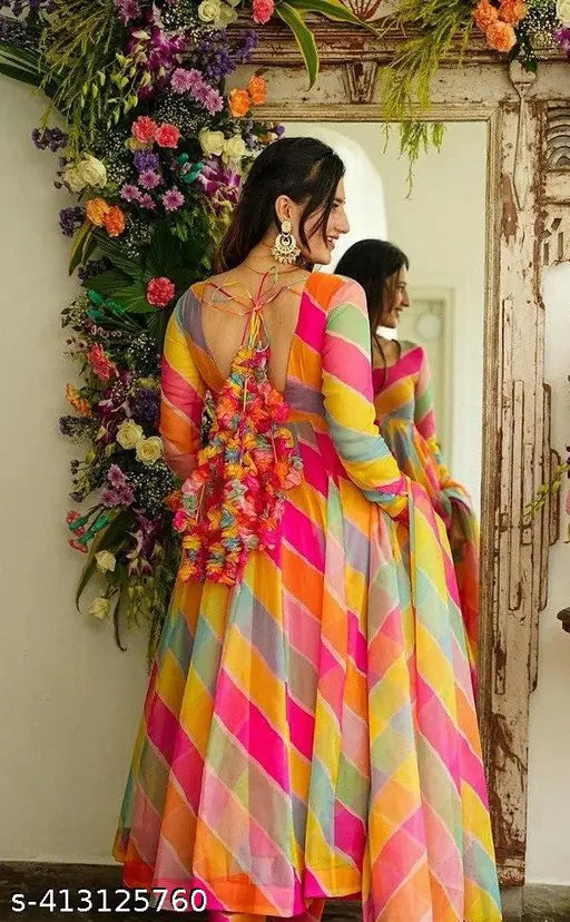 Floral printed Georgette kurti with dupatta set, long sleeves, striped pattern. Maxi blue dress, new Bollywood style, casual or party wear. Indian-origin women's gown maxi dress
