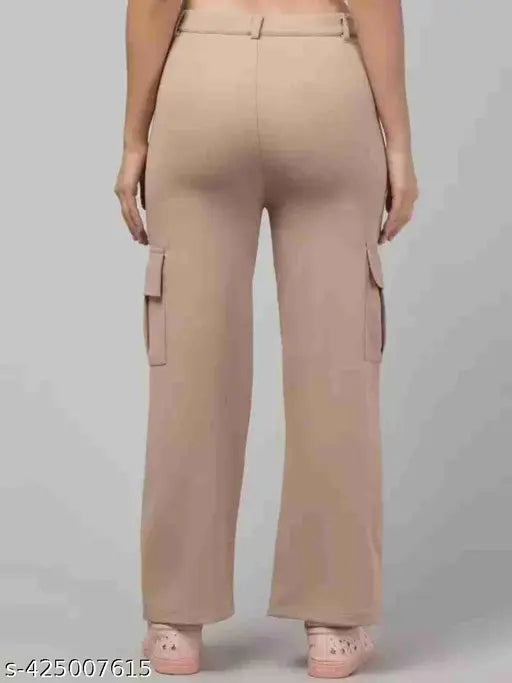 Solid cotton lycra cargo pants for ladies, Indian-made women's casual wear
