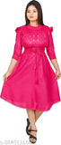 Pink cotton blend three-quarter sleeve frock kurtis for girls and ladies, solid style from Beautiful Frocks, India" (124 characters)