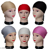 Cotton hijab cap combo pack, solid print or pattern, free size, trendy Islamic headwear for Muslim women, origin India