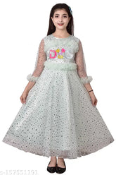 Stylish fancy net frock, embellished pattern, three-quarter sleeves, super net fabric, girls' dress size 3-13 years