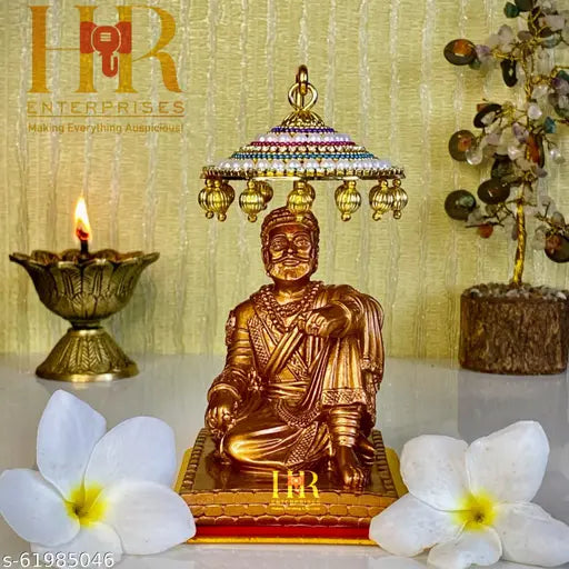 Copper Chhatrapati Shivaji Maharaj Statue with Umbrella - Handicraft artifact home decor showpiece, inspired by Maratha Empire's founder