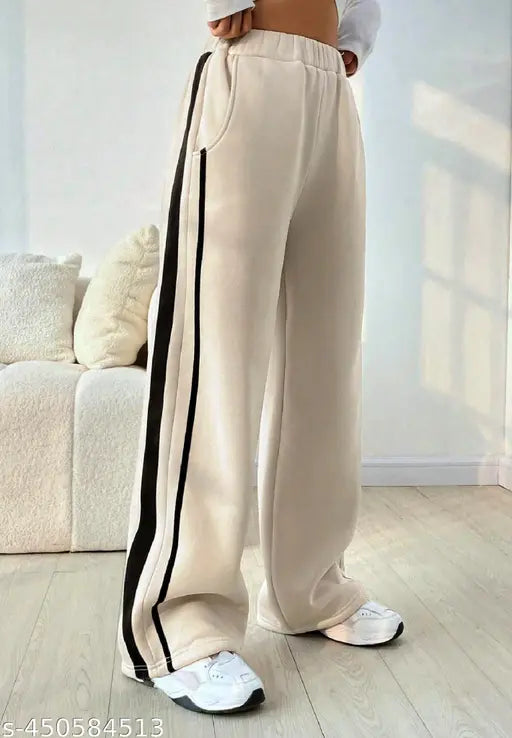 Cotton blend printed net stripered high-waist bellbottom pants for women & girls - India