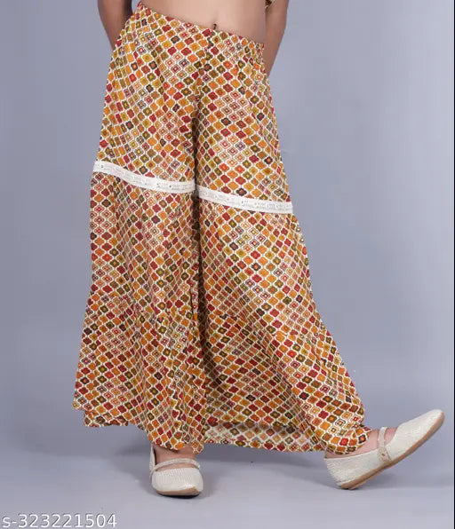Girls Rayon Printed Kurta and Sharara Set - Indian party wear for girls aged 2-3 to 9-10 years