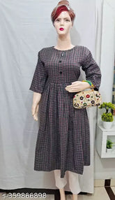 Multicolor woolen kurti for winter, checked pattern with three-quarter sleeves. Woolen fabric, casual to formal wear, perfect fit for women