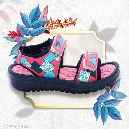 Limited Edition Navy Blue/Pink Green Comfort Kids Sandals, patent leather sole with velcro fastening - Boys hiker design in printed net pattern