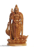 Brown Polymarble statue of Lord Subrahmanya Swamy with Vel and Peacock, God Idol (24cm)