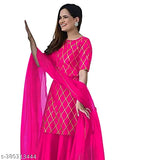 Rayon kurta and sharara set with dupatta, cotton three-quarter sleeves printed combo, Indian ethnic wear for women