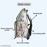 White polyester unicorn print diaper bag organizer, multi-function backpack for travel with insulated pockets and wet/dry separation