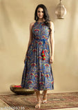 Printed rayon sleeveless ANIRA dress, vibrant Indian-inspired combo pattern