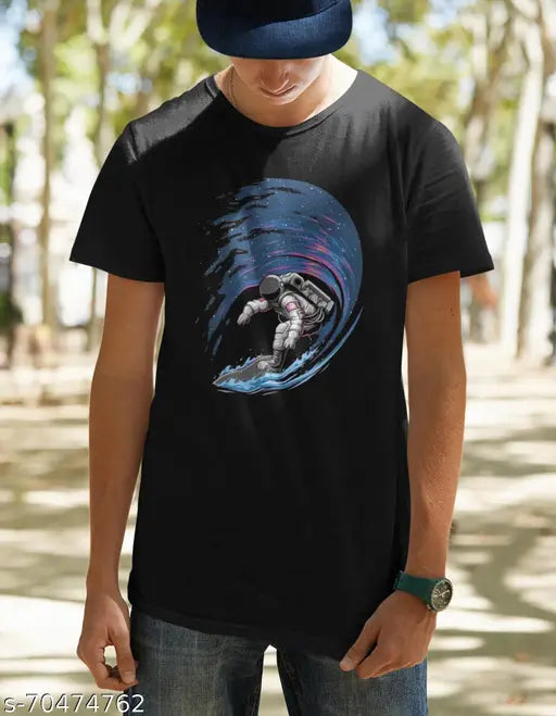 Black cotton short sleeve men's round-neck t-shirt, printed design from Eddicted, classic fashion wear
