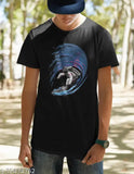 Black cotton short sleeve men's round-neck t-shirt, printed design from Eddicted, classic fashion wear