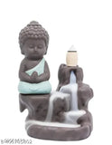 Blue Buddha JI Murti Fountain Incense Holder (12cm Height, Red & Brown), resin decorative showpiece with 21 free smoke cones. Indian-made Buddha idol with crescent moon and tilak design for home, temple, office, or gifting