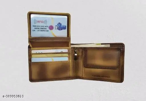 Solid leather Men's wallet, RFID protected with 8 card slots and 2 compartments, free size (11cm x 9cm)