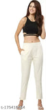 Off-white solid cotton women's trousers with double pockets, perfect for trendy summer partywear