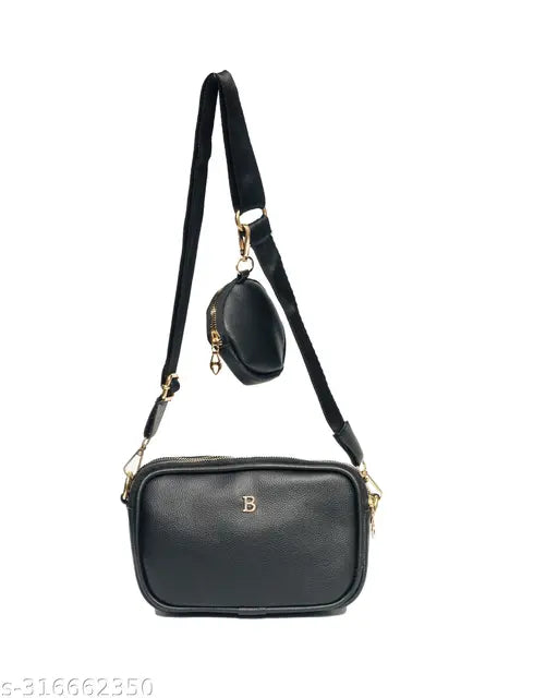 Trendy polyester sling bag, solid net pattern, 3 compartments for travel, office, college. Lightweight fashion accessory from Donicy, India