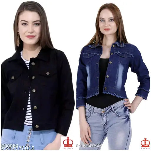 Trendy denim jacket combo pack2: Unique solid color jackets with three-quarter sleeves, S to XL sizes