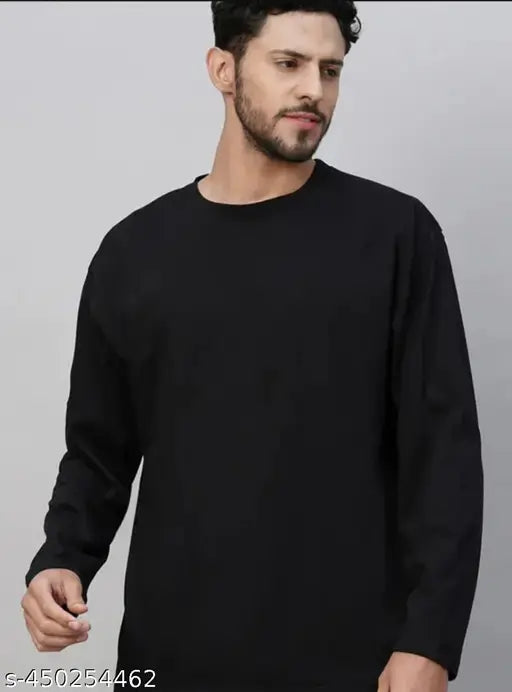 Men's polyester long-sleeve solid t-shirt, size M. Solid-colored men's regular fit t-shirt on hanger, available in multiple sizes