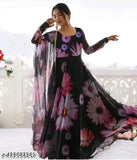 Trendy Georgette printed net gown, long sleeves, size M-XXXL (India origin)
