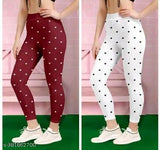 Cotton blend printed net women's jeggings, two pairs in white and maroon, suitable for casual wear, originated from India