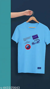 Premium cotton blend sky blue short sleeved T-shirt, excellent finishing & printing work, fashionable & affordable apparel