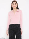 Pink ribbed solid full sleeve tank top by BLANCD, women's polyester apparel