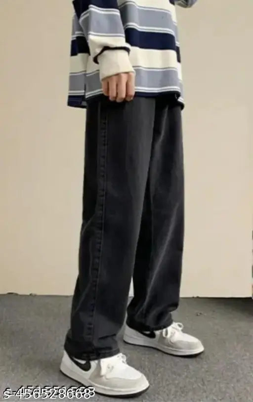 Black denim western jeans for boys, solid design with four pockets in size 28, 30, or 32. Made in India