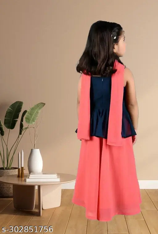Multicolor Pack Elegant Flow Kurta Palazzo Set for Kids, poly georgette embroidered A-line top with palazzos, suitable for parties and celebrations