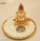 Pure brass Annapurna Devi statue, Indian god idol with Kashi Vishvanath coin, 2.5 cm x 5 cm