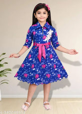 Pink and Blue Cotton Partywear Frock & Dresses Combo for Kids (Sizes 6-12 months to 7-8 years), self-designed net pattern, high-quality stitching, washable cotton blend