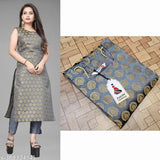 Banarasi silk A-line kurti, sleeveless, printed design, Indian handloom fashion