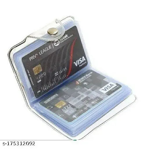 Transparent plastic card holder for IDs, credit, and business cards, perfect for on-the-go organization