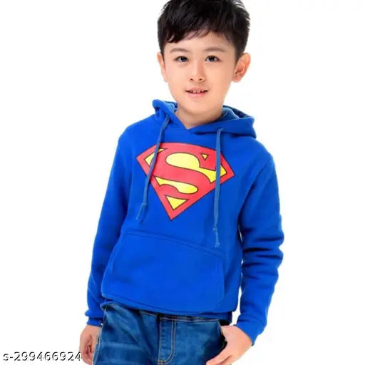 Cotton Superman hoodie for kids, printed net superhero design on display