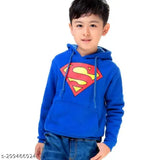 Cotton Superman hoodie for kids, printed net superhero design on display