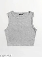 Cotton sleeveless crop tank top, solid color, women's fashion apparel