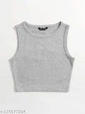 Cotton sleeveless crop tank top, solid color, women's fashion apparel