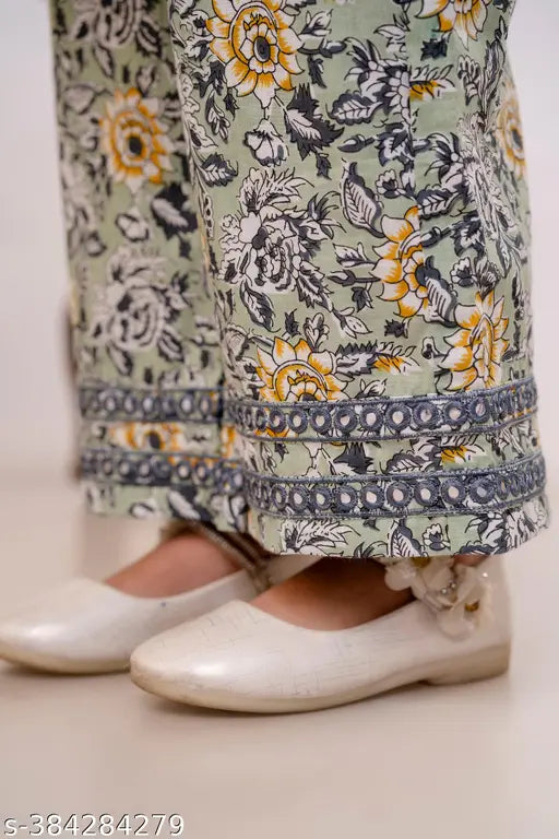 Kids girls ethnic wear collection, cotton straight palazzo pants with printed sleeveless tops, calf length, sizes 4-11 years, Indian traditional attire